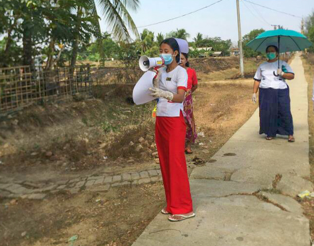 Midwives in Yangon providing COVID-19 community awareness Photo © YRHD Yangon 