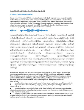 GBV and MHPSS Tip Sheet is available in English and Myanmar language