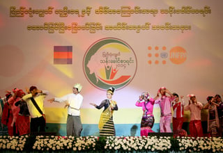Youth performance during the stock-taking ceremony for the 2014 Myanmar Population and Housing Census.