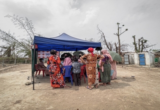 Women from the village of Say Thamar Kyi receive health care and reproductive health services at a mobile clinic operating in ar