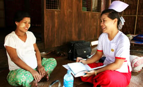 Midwife Phyu Phyu Win walks from village to village. “I frequently visit 10 villages so that pregnant women who work all day long can receive regular check-ups and antenatal care without travelling to the clinic. © UNFPA/Nowai Linn 