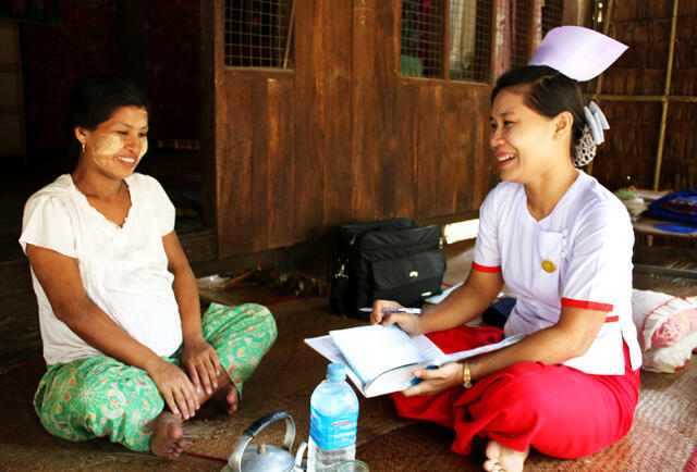 Midwife Phyu Phyu Win walks from village to village. “I frequently visit 10 villages so that pregnant women who work all day long can receive regular check-ups and antenatal care without travelling to the clinic. © UNFPA/Nowai Linn 